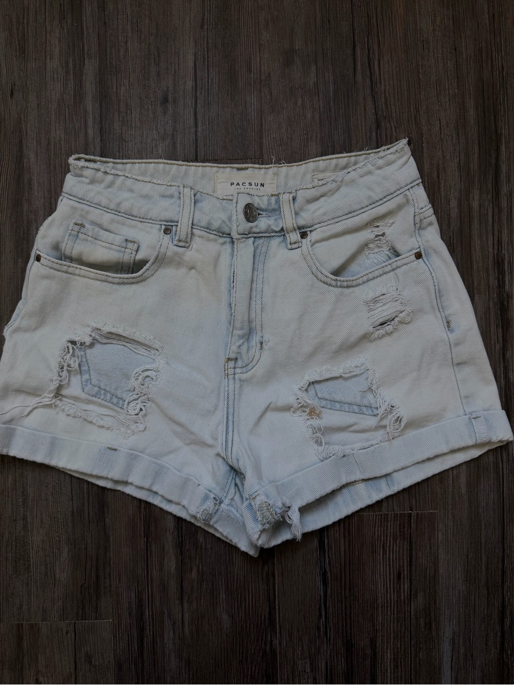 PacSun Light Blue High-Rise Distressed Denim Shorts